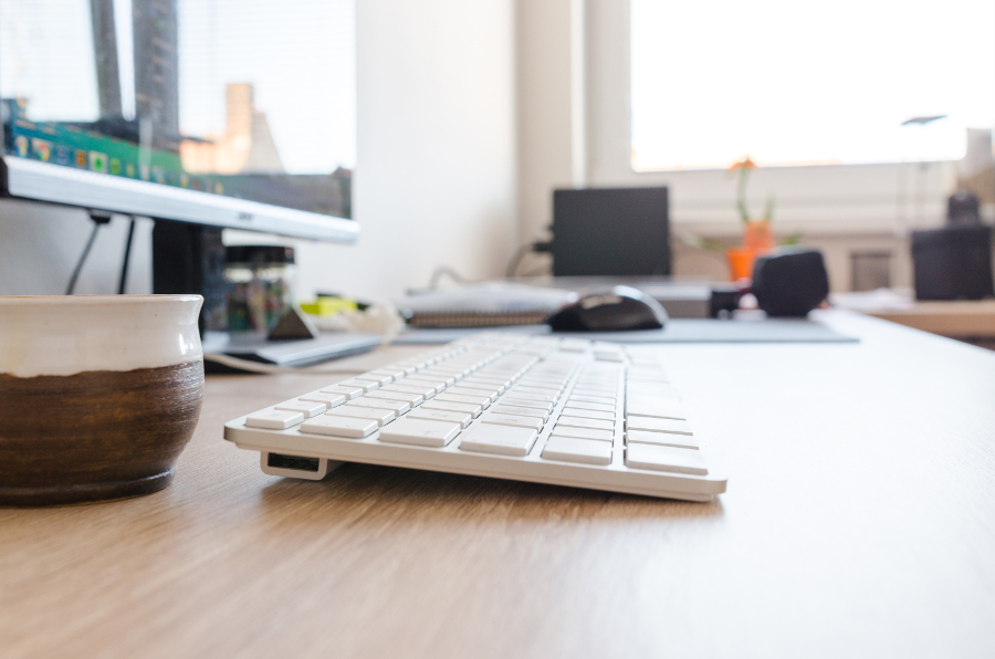 Desk with keyboard